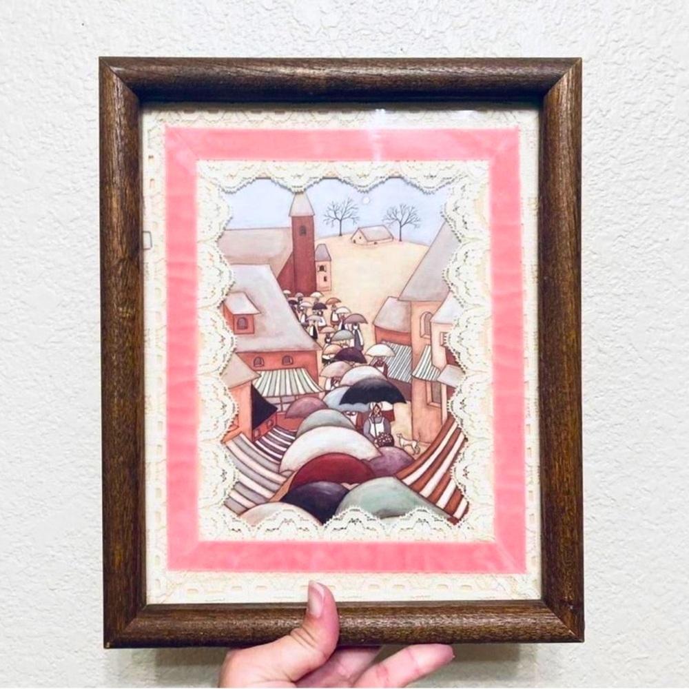 Rosemarie Belden Art Print titled,
Umbrella Parade lace and velvet framed vtg